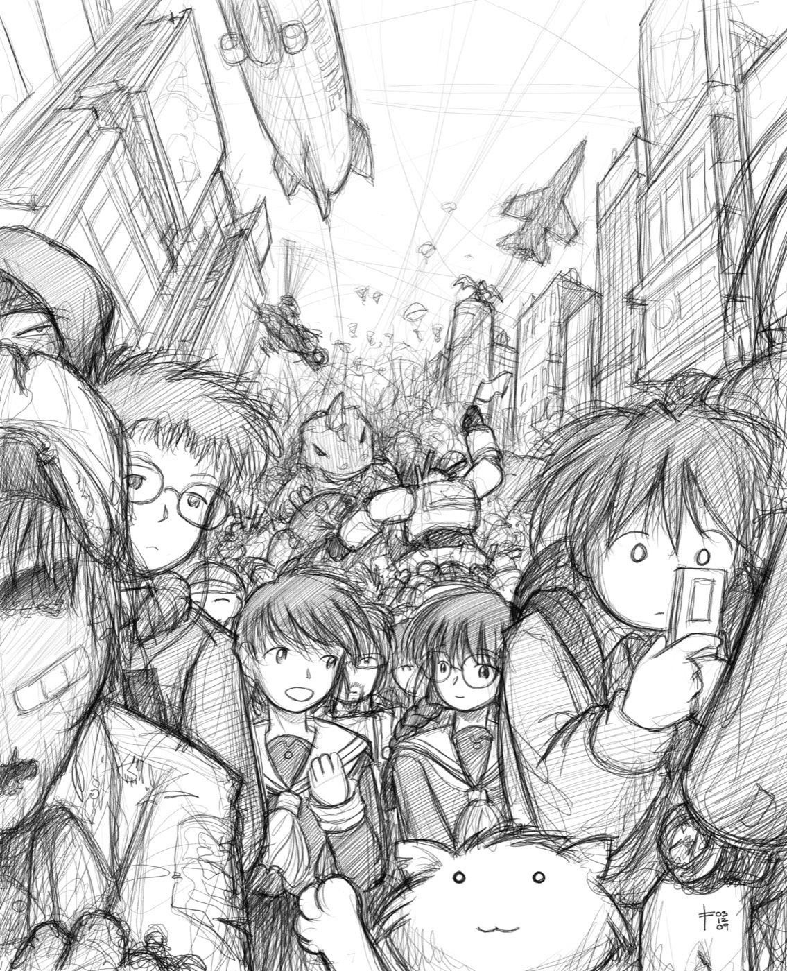 A manga production sketch in pencil